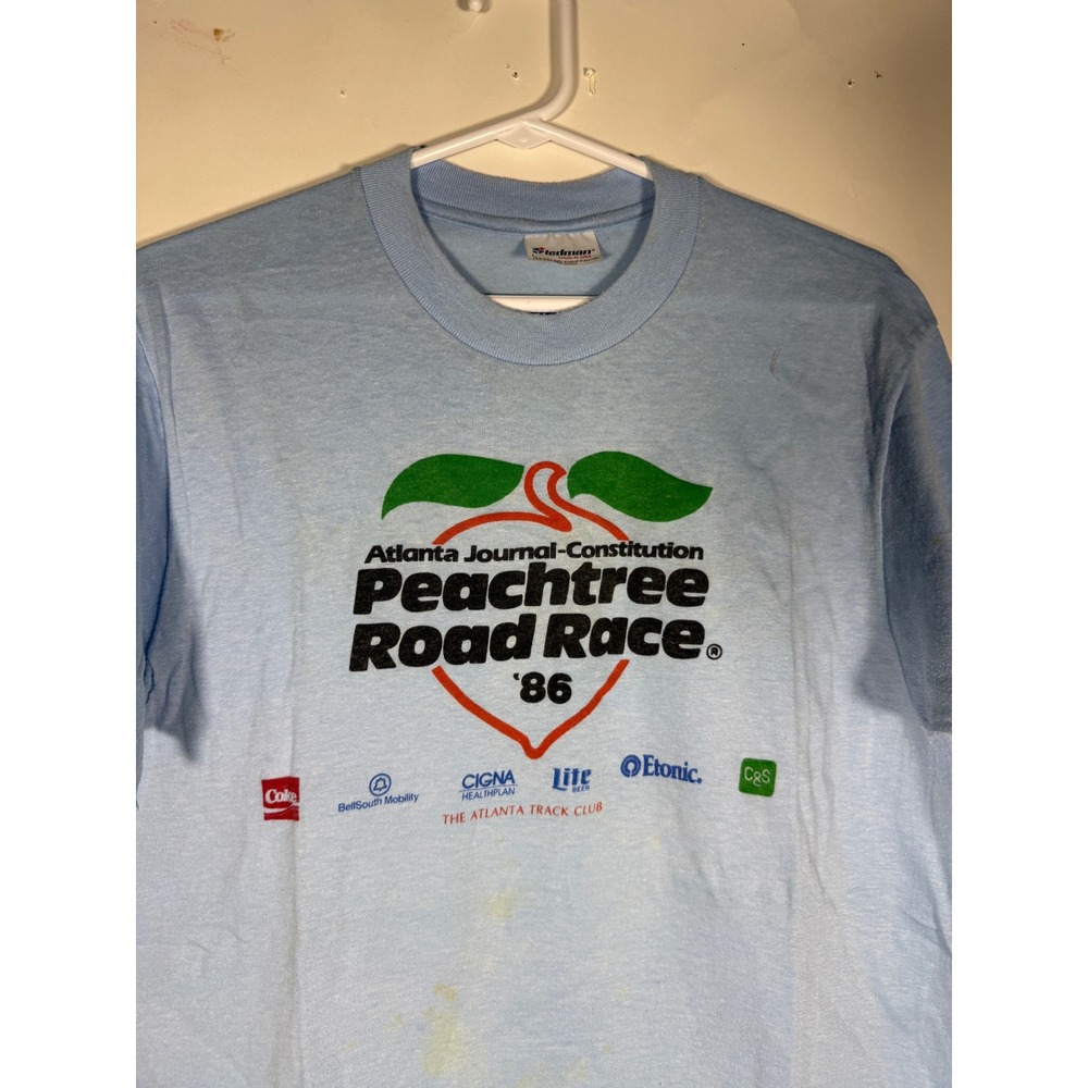 Vintage 1986 Peachtree Road Race Shirt Mens Large Stedman Blue Atlanta 80s Tee